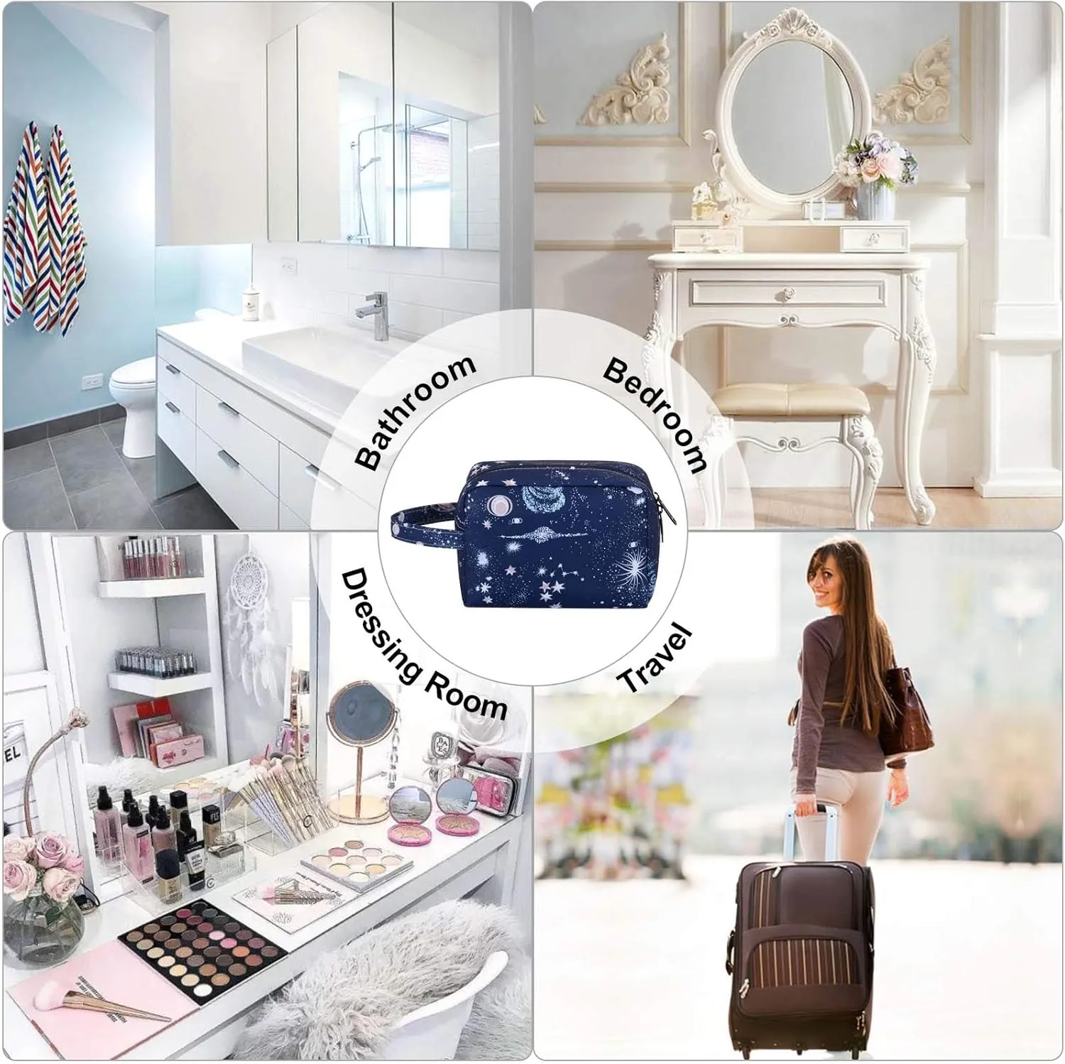 HUA ANEGL Floral Cosmetic Bag - Travel Toiletry Cosmetic Bags for Women Zipper Makeup Pouch Purse Cosmetic Bag Organizer Case