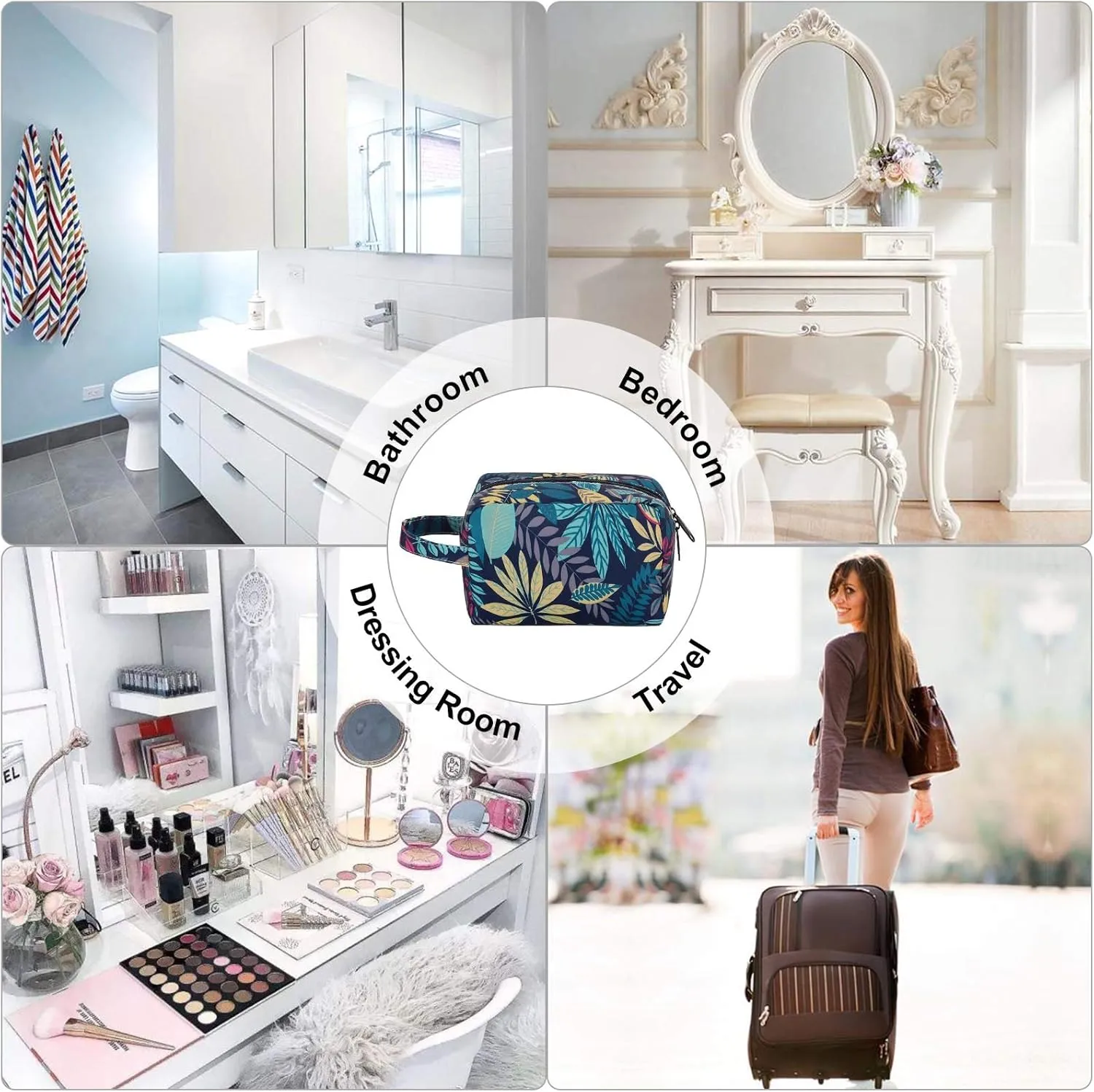 HUA ANEGL Floral Cosmetic Bag - Travel Toiletry Cosmetic Bags for Women Zipper Makeup Pouch Purse Cosmetic Bag Organizer Case