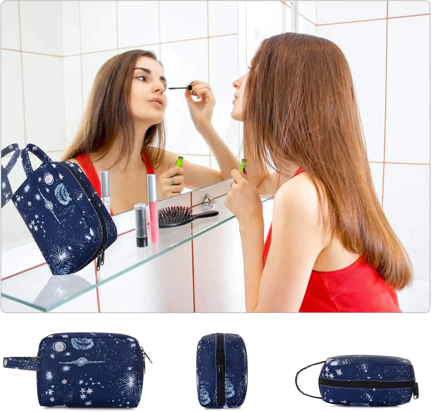 HUA ANEGL Floral Cosmetic Bag - Travel Toiletry Cosmetic Bags for Women Zipper Makeup Pouch Purse Cosmetic Bag Organizer Case