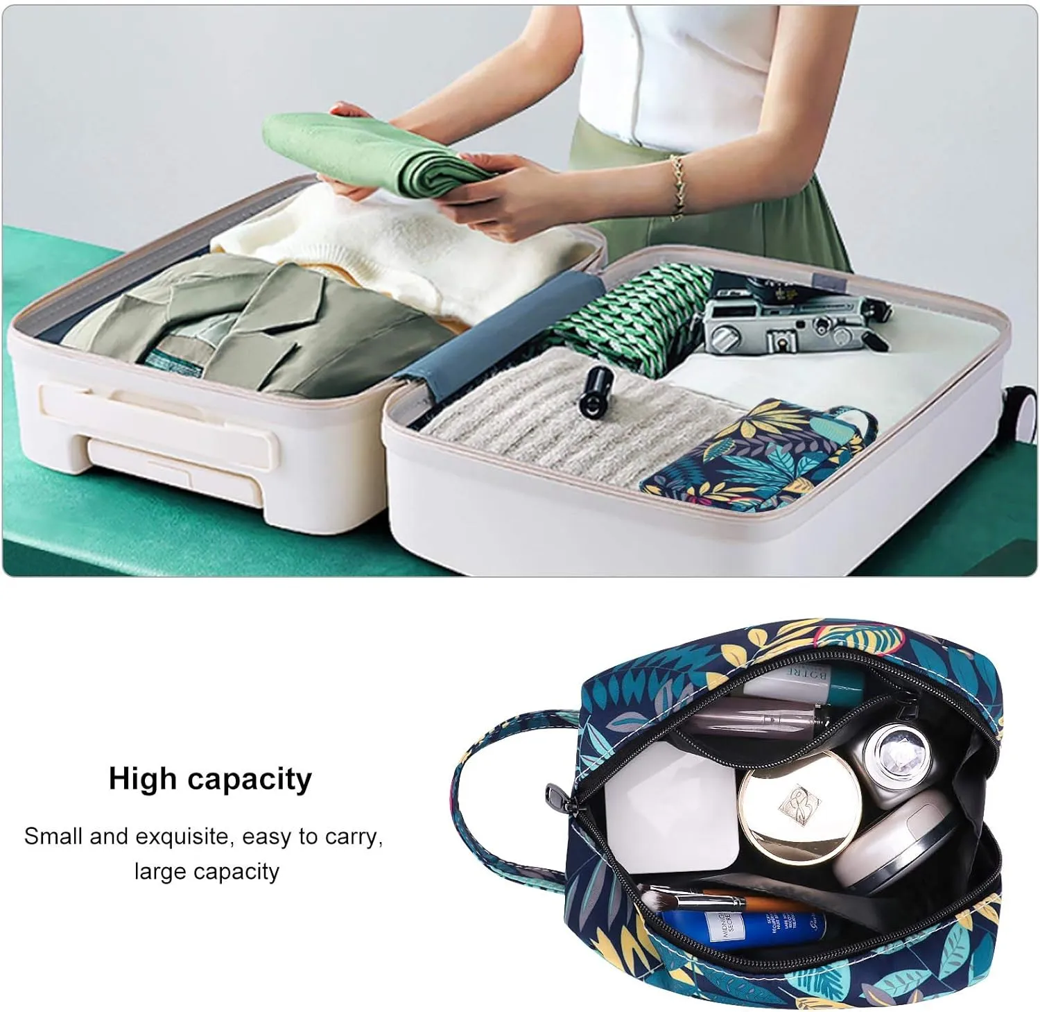 HUA ANEGL Floral Cosmetic Bag - Travel Toiletry Cosmetic Bags for Women Zipper Makeup Pouch Purse Cosmetic Bag Organizer Case