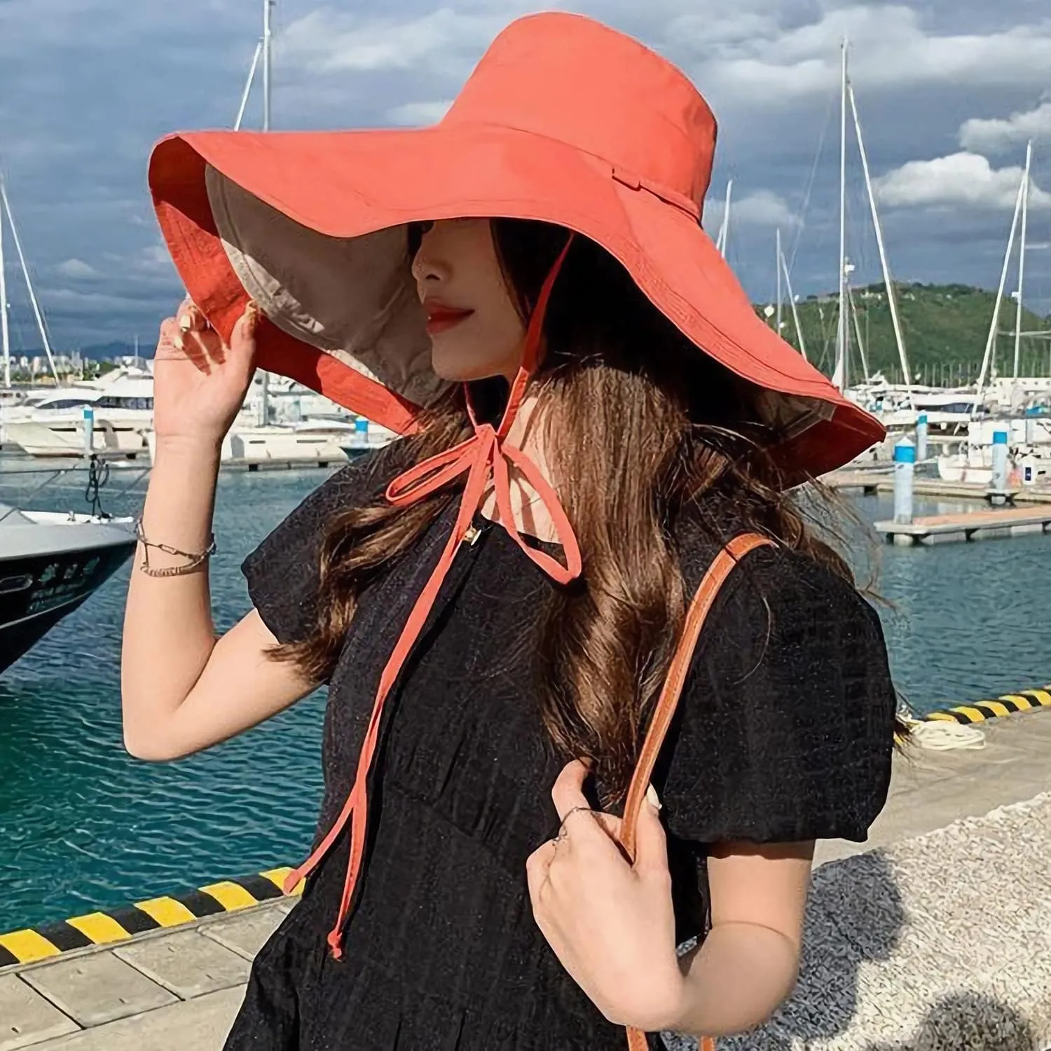 HUAMULAN Women Wide Brim Summer Sun Hat Wired Edge Beach Bucket Fishing Hats Reversible Foldable Travel UV Protection