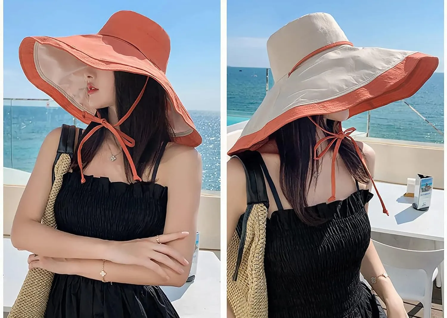 HUAMULAN Women Wide Brim Summer Sun Hat Wired Edge Beach Bucket Fishing Hats Reversible Foldable Travel UV Protection