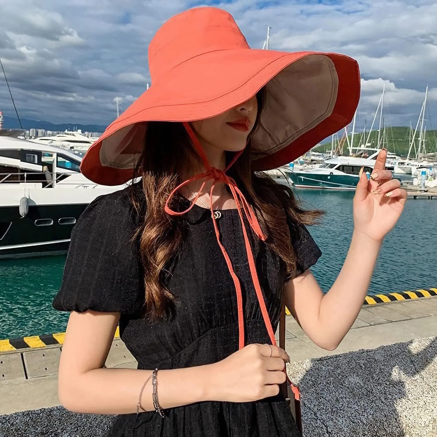 HUAMULAN Women Wide Brim Summer Sun Hat Wired Edge Beach Bucket Fishing Hats Reversible Foldable Travel UV Protection