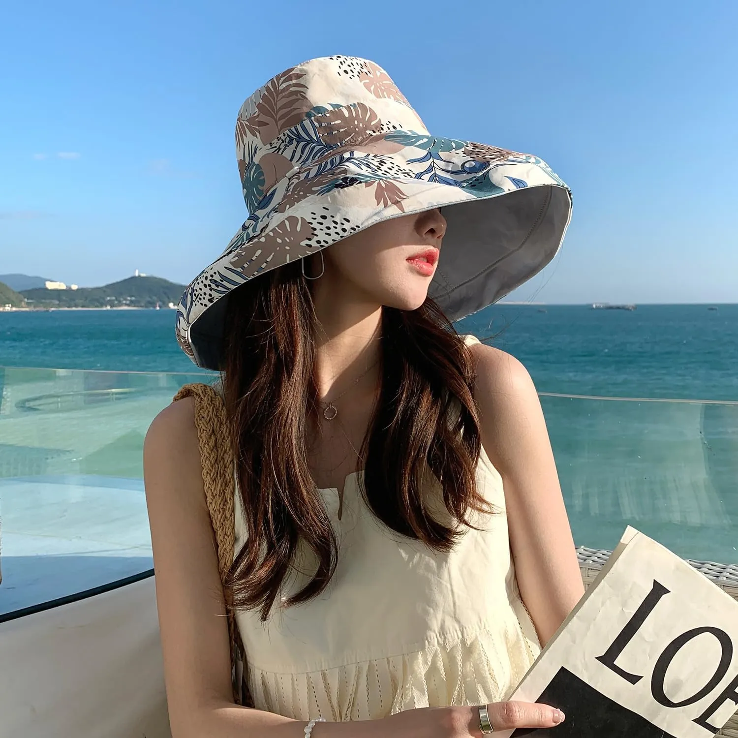 HUAMULAN Women Wide Brim Summer Sun Hat Wired Edge Beach Bucket Fishing Hats Reversible Foldable Travel UV Protection