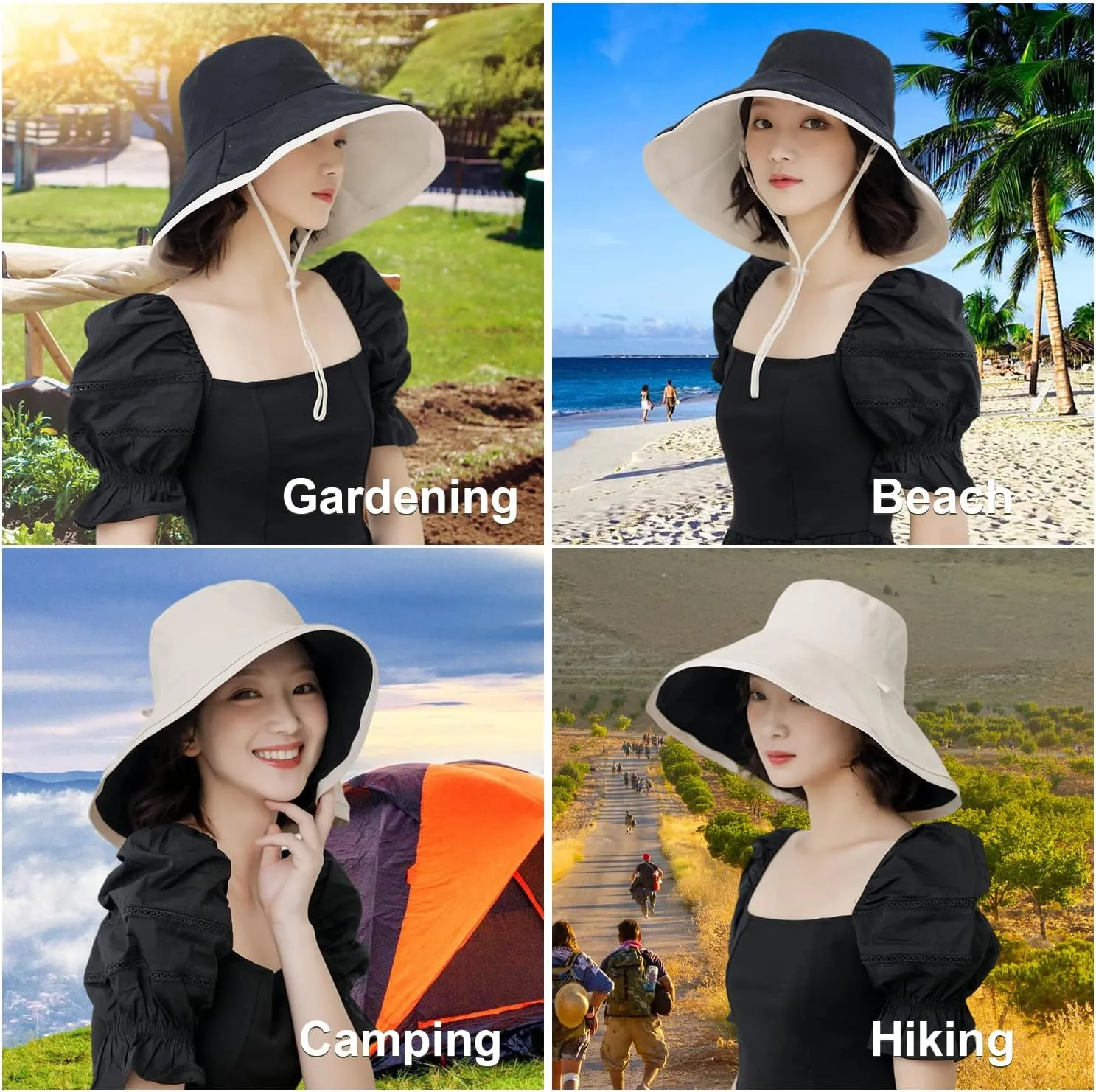 HUAMULAN Women Wide Brim Summer Sun Hat Wired Edge Beach Bucket Fishing Hats Reversible Foldable Travel UV Protection