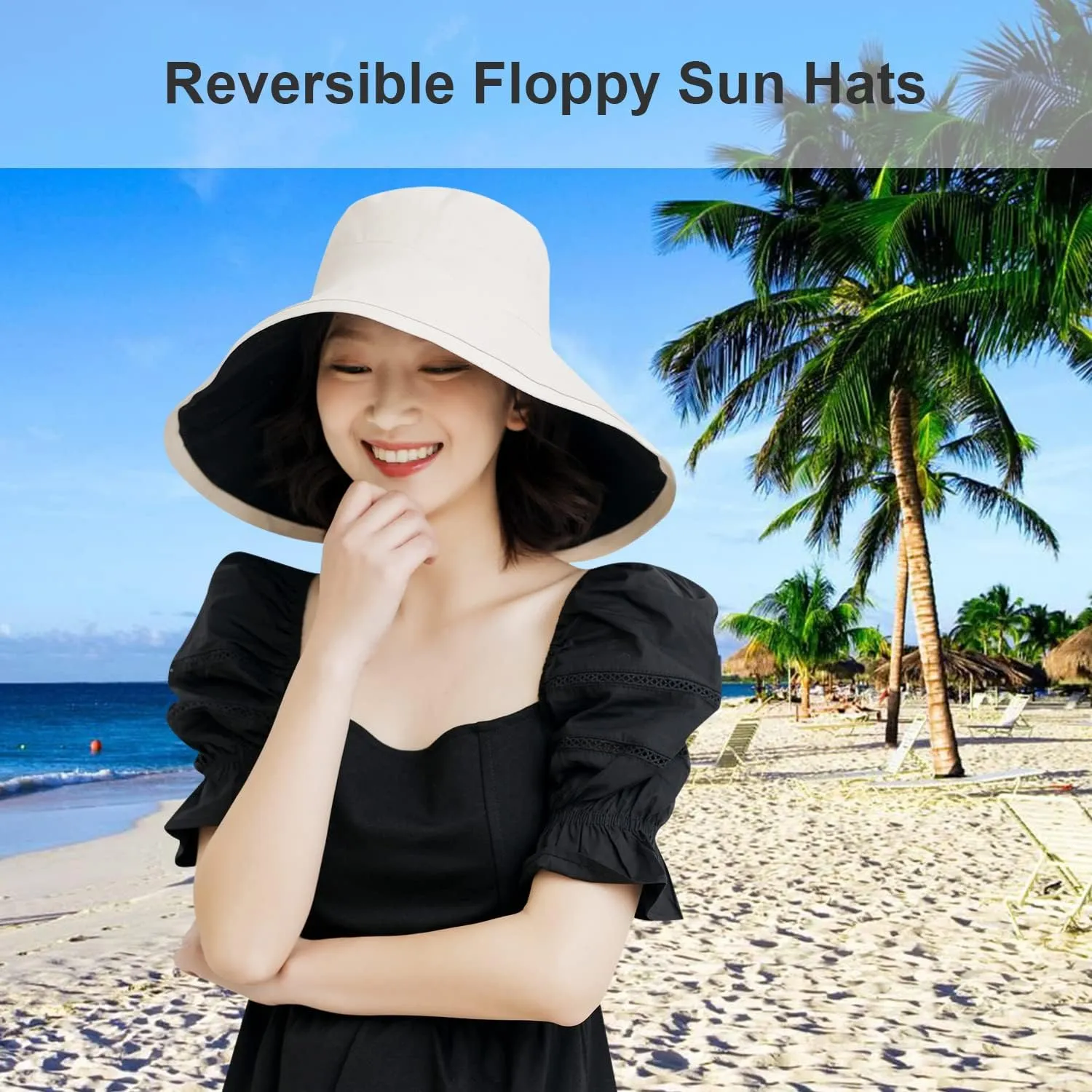 HUAMULAN Women Wide Brim Summer Sun Hat Wired Edge Beach Bucket Fishing Hats Reversible Foldable Travel UV Protection