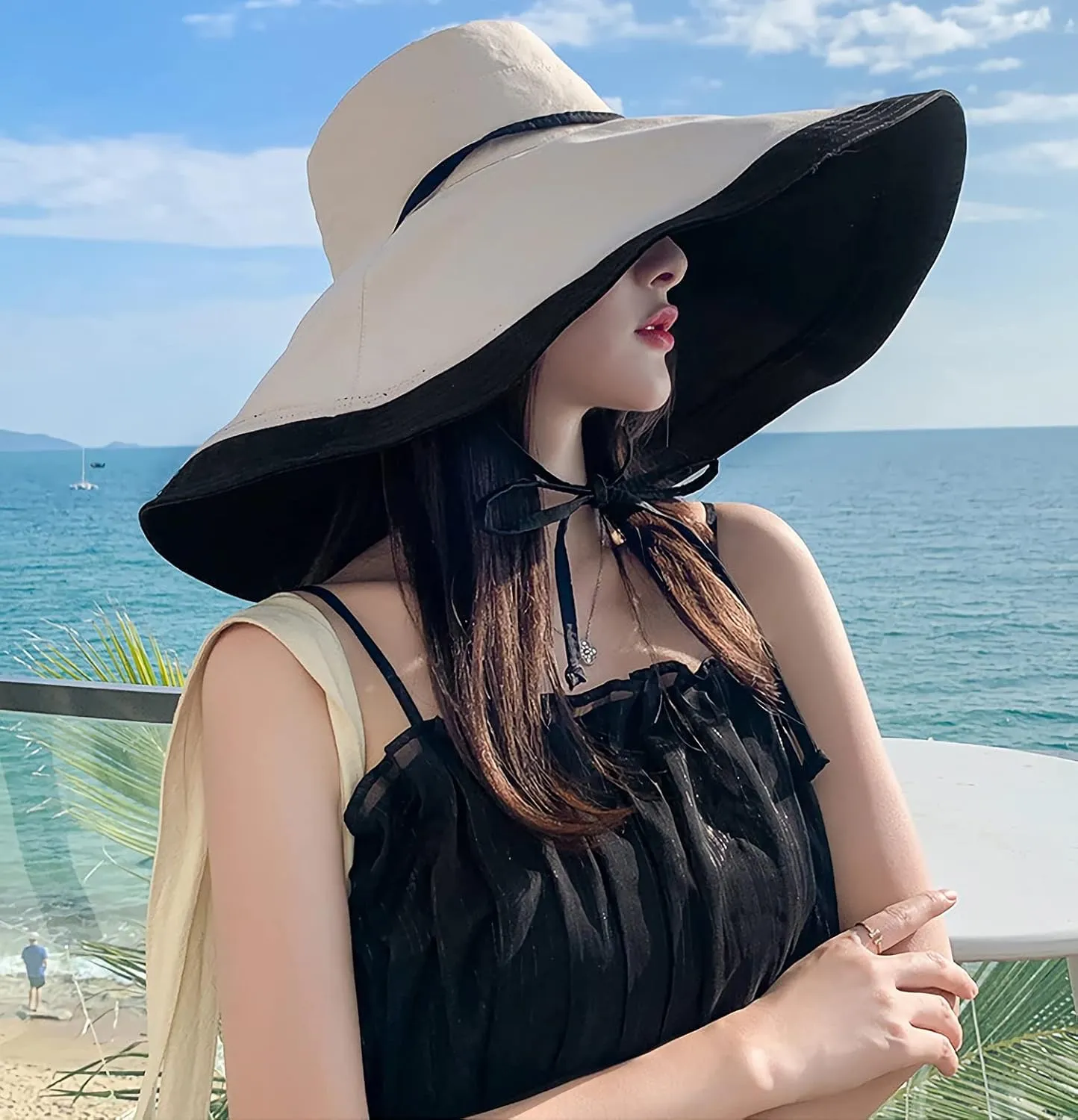 HUAMULAN Women Wide Brim Summer Sun Hat Wired Edge Beach Bucket Fishing Hats Reversible Foldable Travel UV Protection