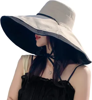 HUAMULAN Women Wide Brim Summer Sun Hat Wired Edge Beach Bucket Fishing Hats Reversible Foldable Travel UV Protection