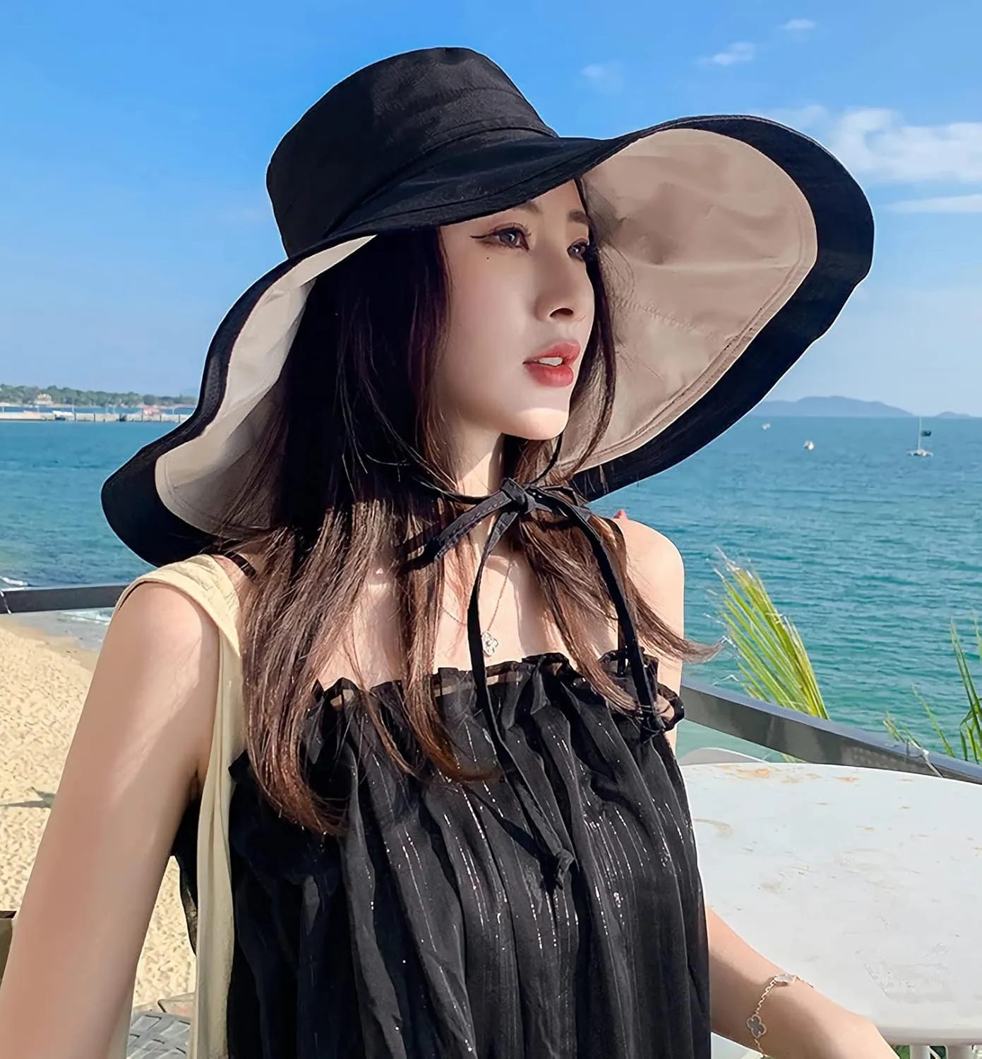 HUAMULAN Women Wide Brim Summer Sun Hat Wired Edge Beach Bucket Fishing Hats Reversible Foldable Travel UV Protection