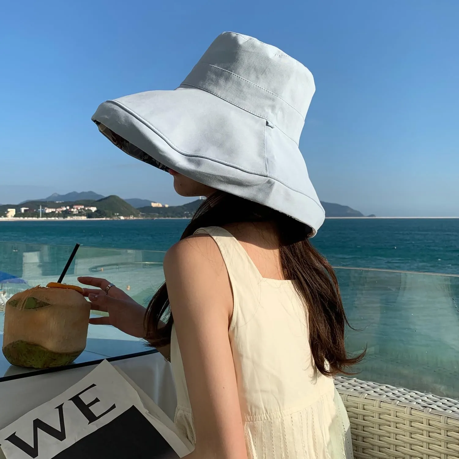 HUAMULAN Women Wide Brim Summer Sun Hat Wired Edge Beach Bucket Fishing Hats Reversible Foldable Travel UV Protection