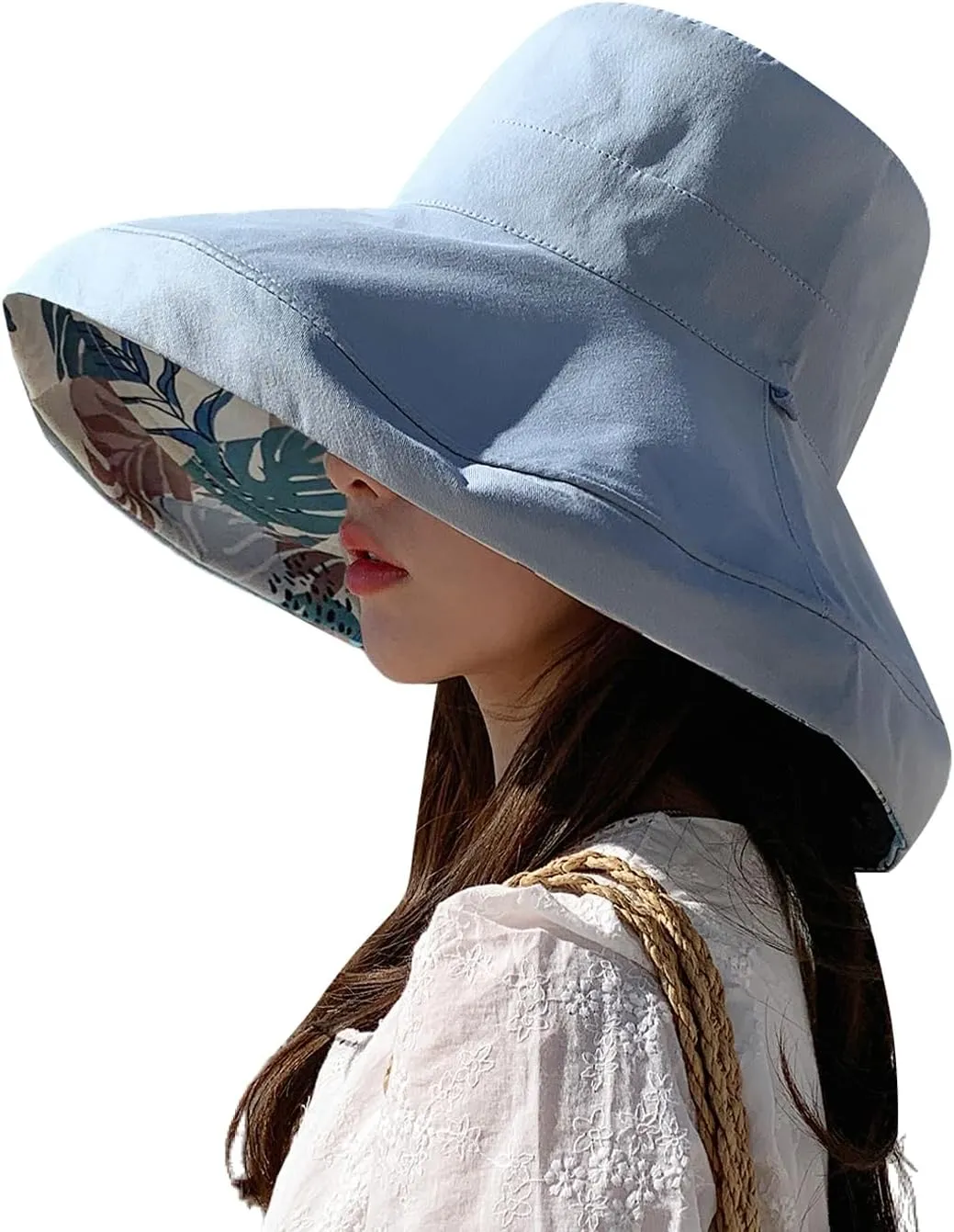 HUAMULAN Women Wide Brim Summer Sun Hat Wired Edge Beach Bucket Fishing Hats Reversible Foldable Travel UV Protection