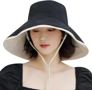 HUAMULAN Women Wide Brim Summer Sun Hat Wired Edge Beach Bucket Fishing Hats Reversible Foldable Travel UV Protection