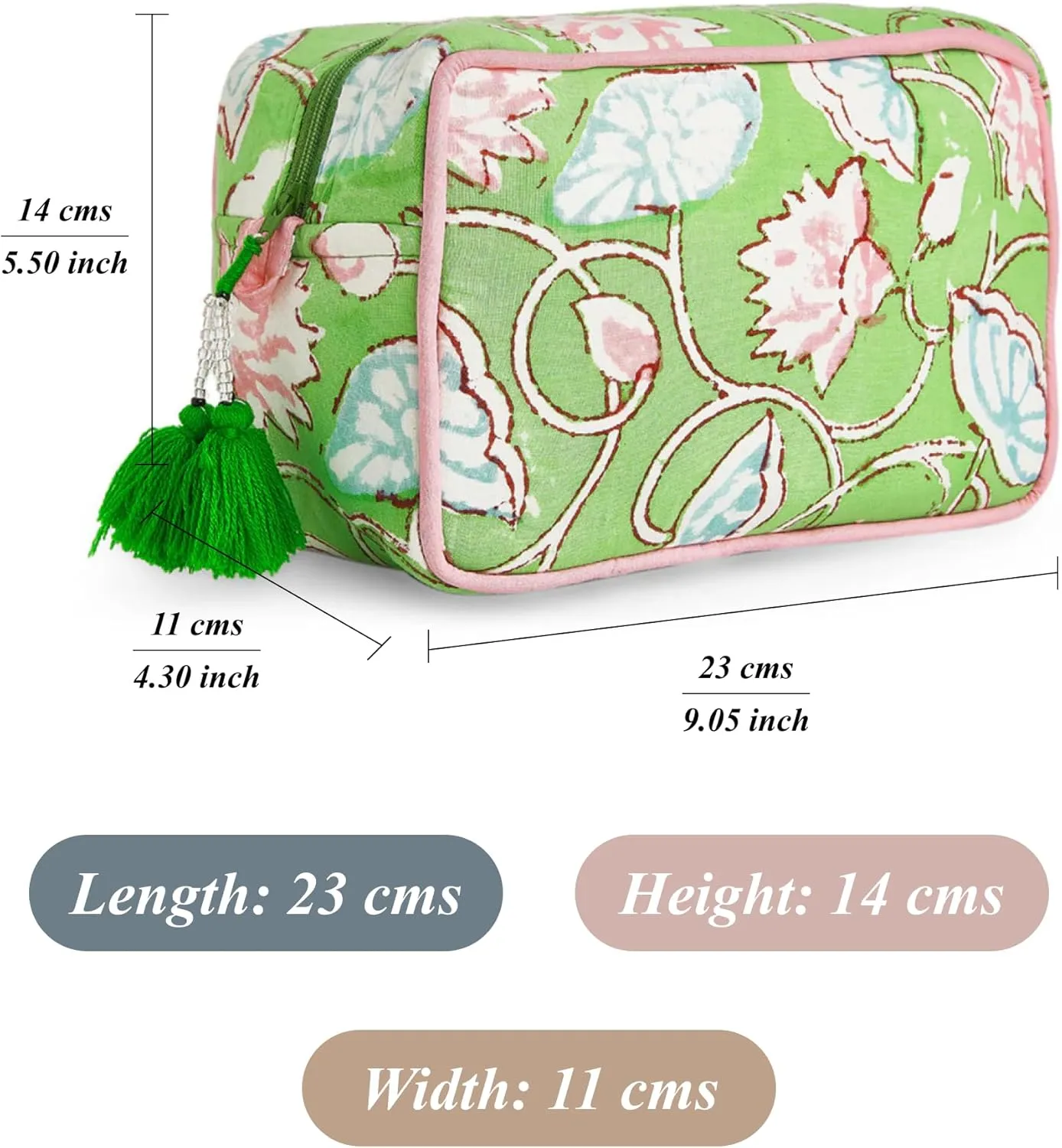 Huar Travel Makeup Bag- Large Capacity Cosmetic Bags for Women - Water Resistance Lining Portable Pouch & Open Toiletry Bag - Perfect Girls Makeup Organizer for Travel Essentials (Lime & Pink Floral)