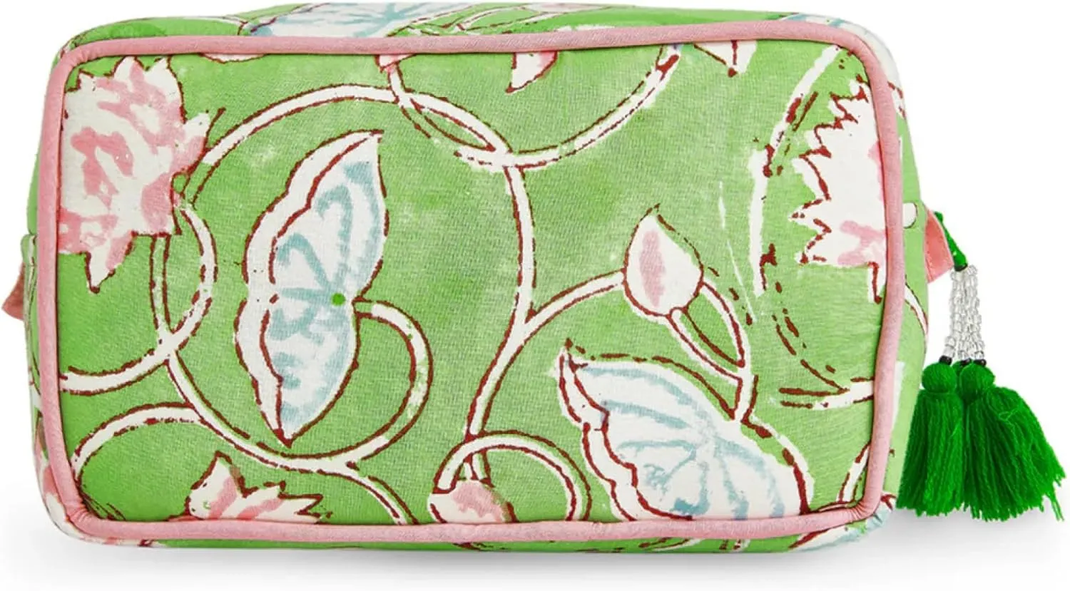 Huar Travel Makeup Bag- Large Capacity Cosmetic Bags for Women - Water Resistance Lining Portable Pouch & Open Toiletry Bag - Perfect Girls Makeup Organizer for Travel Essentials (Lime & Pink Floral)