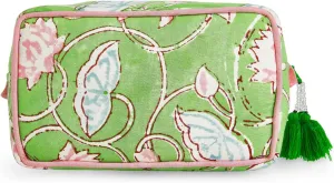 Huar Travel Makeup Bag- Large Capacity Cosmetic Bags for Women - Water Resistance Lining Portable Pouch & Open Toiletry Bag - Perfect Girls Makeup Organizer for Travel Essentials (Lime & Pink Floral)