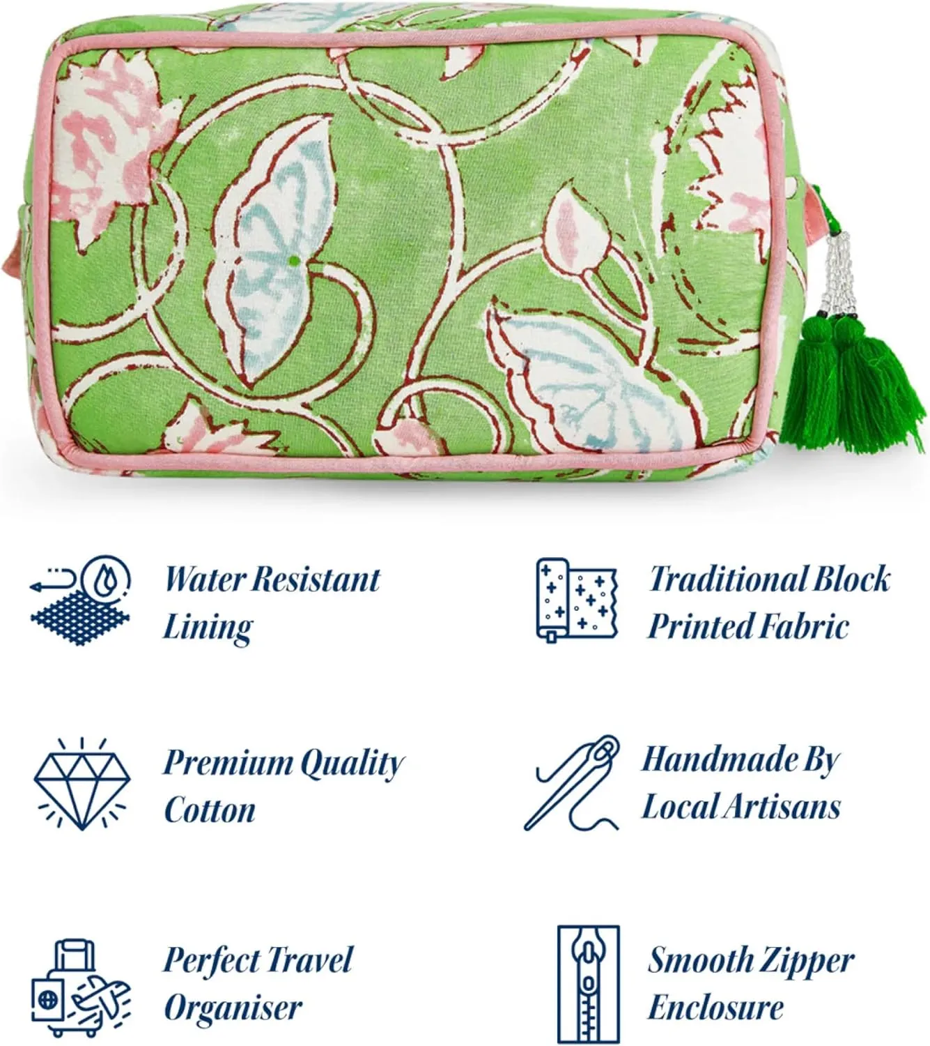 Huar Travel Makeup Bag- Large Capacity Cosmetic Bags for Women - Water Resistance Lining Portable Pouch & Open Toiletry Bag - Perfect Girls Makeup Organizer for Travel Essentials (Lime & Pink Floral)