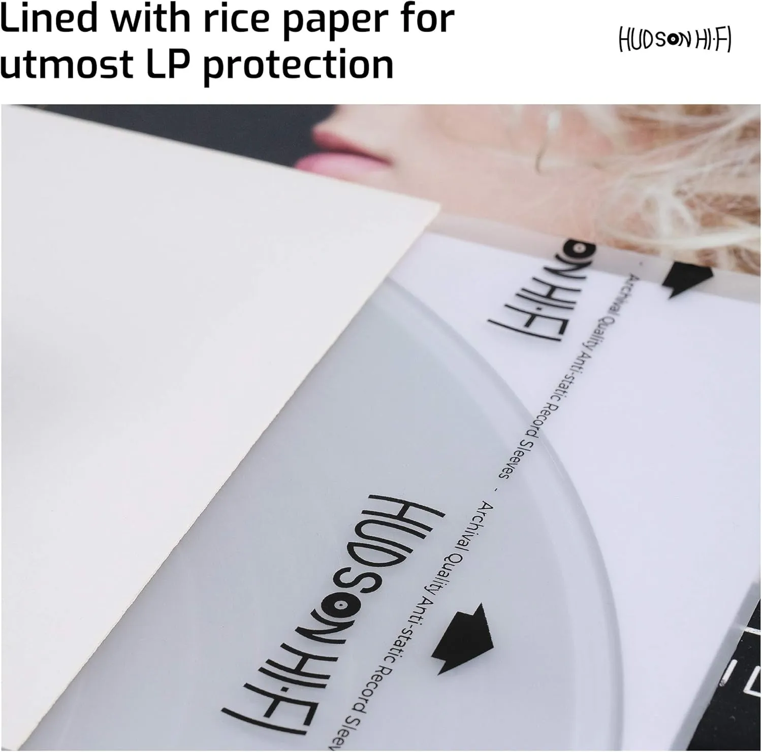 Hudson Hi-Fi Anti-Static Vinyl Record Inner Sleeves 100 Pack - Durable Clear Disc Sleeves- Protect Your LP Albums from Scratches, Dust & Dirt - Acid-Free Rice Paper Interior Disc Covers