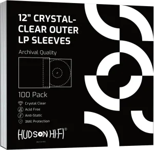 Hudson Hi-Fi Vinyl Record Outer Sleeve Covers - 100 Pack - Premium Crystal Clear Sleeves - Protect Your LP Albums from Scratches, Dirt & Dust - 3 Layers of 30µm Thick No-Acid Exterior Disc Cover