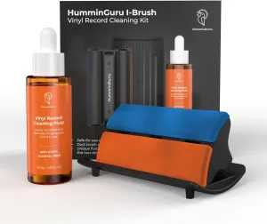I-Brush Vinyl Record Cleaning Kit, Anti-Static Vinyl Record Cleaner Kit with Dual Velvet Pads Vinyl Record Brush   Alcohol-Free Record Cleaning Solution   LP Brush Holder (Orange: I-Brush)