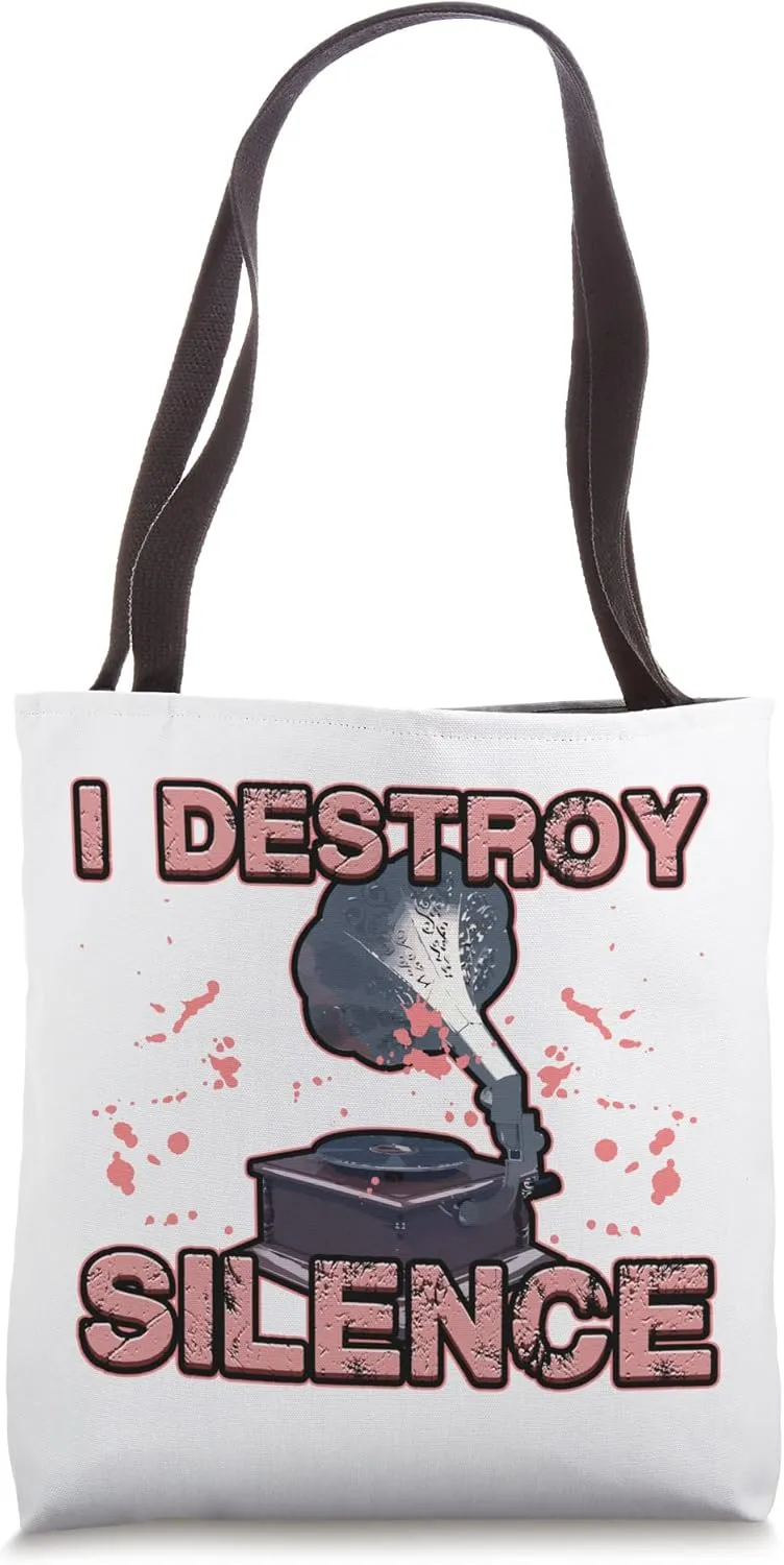 I Destroy Silence Disturbance Turntable Gramophone Tote Bag