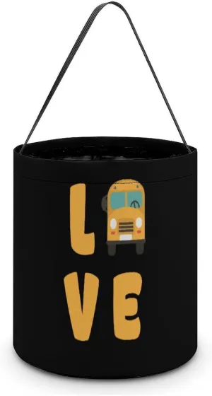 I Love School Buses Funny Easter Egg Bags Trick-o-r-Treat Tote Bag Reusable Bucket Storage Basket Handbag Party Novelty