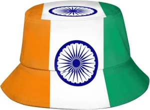 India Flag Indian Bucket Hat Packable Sun Protection Wide Brim Hats Outdoor Summer Travel Fisherman Hats for Men Women