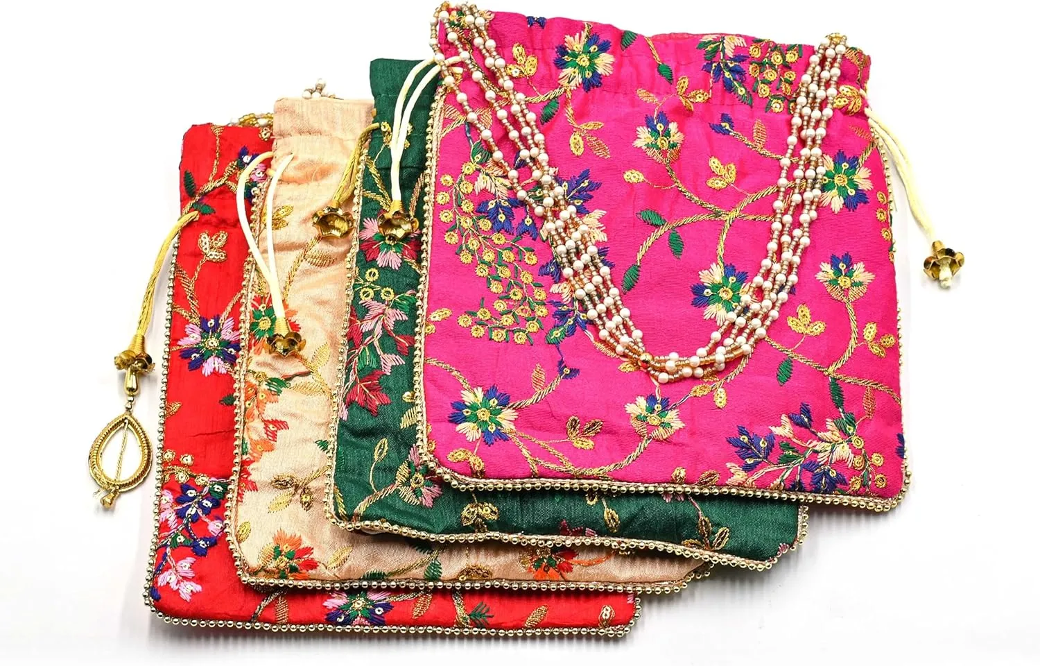 Indian Handmade Potli Bag Women's Embroidered Clutch Purse Pouch Drawstring Bag Wedding Favor Return Gift For Guests
