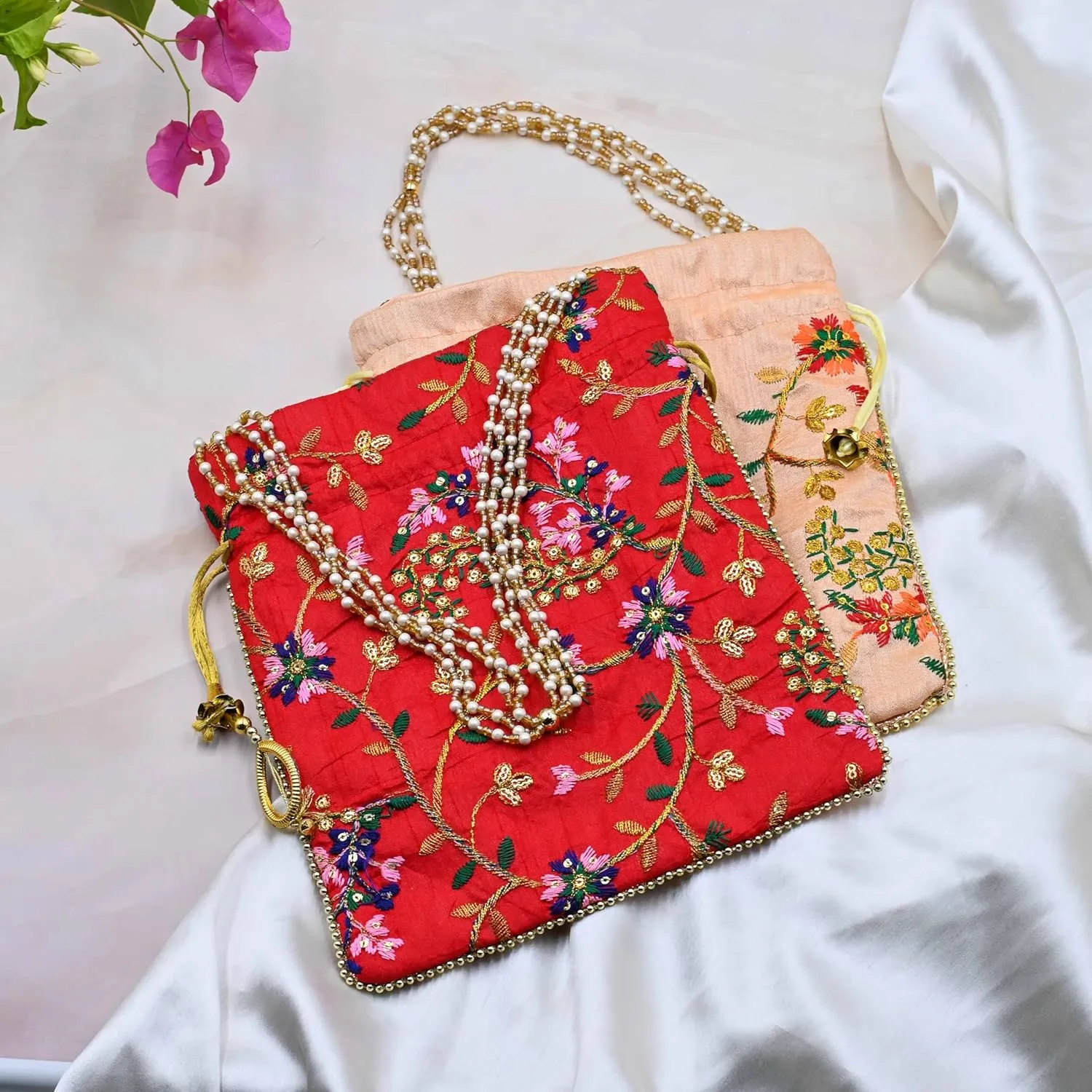 Indian Handmade Potli Bag Women's Embroidered Clutch Purse Pouch Drawstring Bag Wedding Favor Return Gift For Guests