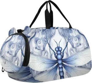 Indigo Dragonfly Duffle Bag for Girl, Sports Duffle Gym Bags with Shoe Compartment, Personalized Overnight Bag Travel Weekender for Kids