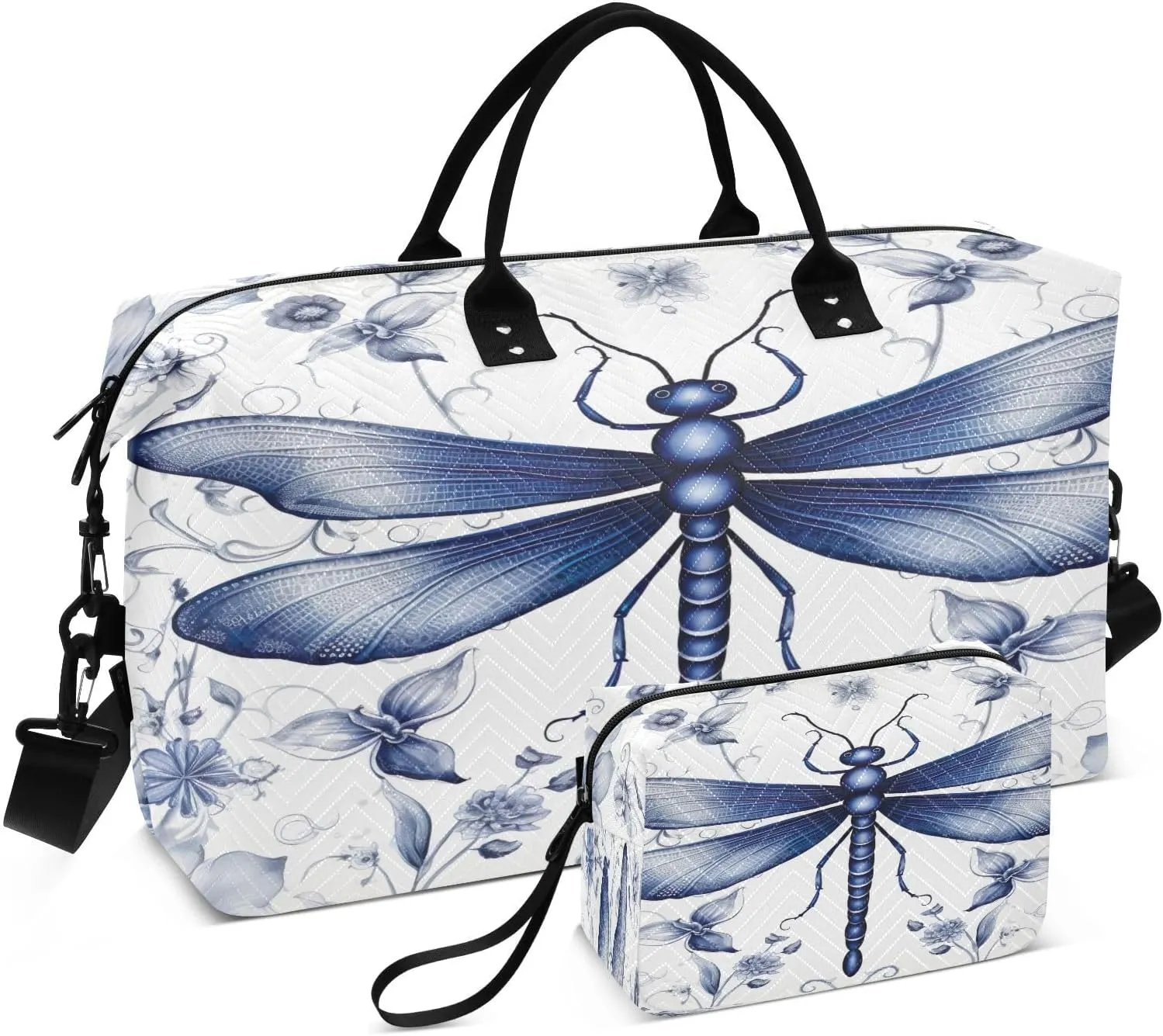 Indigo Dragonfly Travel Duffel Bag Large Capacity Weekender Bag with Toiletry Bag Detachable Shoulder Strap Travel Tote Bag for Women