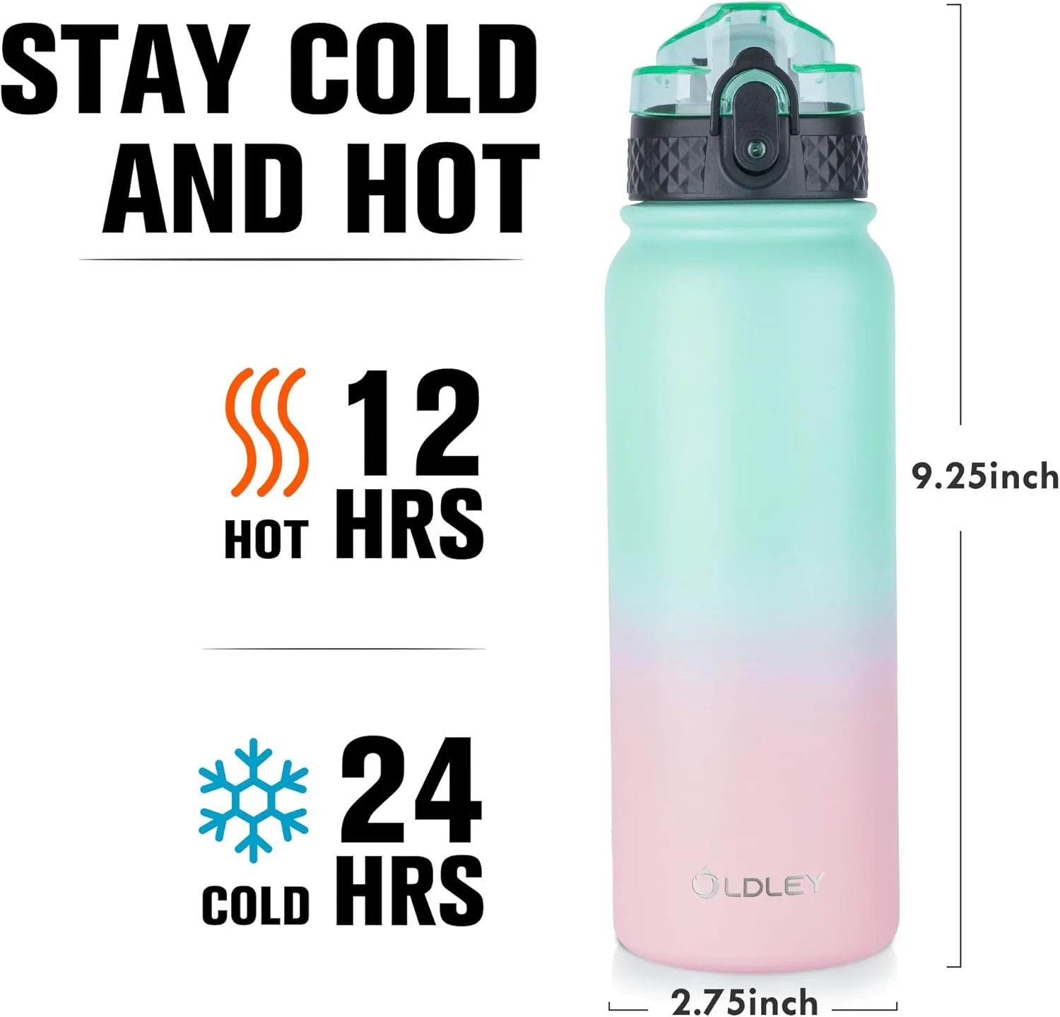 Insulated Water Bottle 20oz for Adults Kids Stainless Steel Water Bottles with Straw/Chug/Carabiner 3 Lids Fruit Strainer Double Wall Vacuum Wide Mouth BPA Free Sweat/Leak-Proof for School Travel