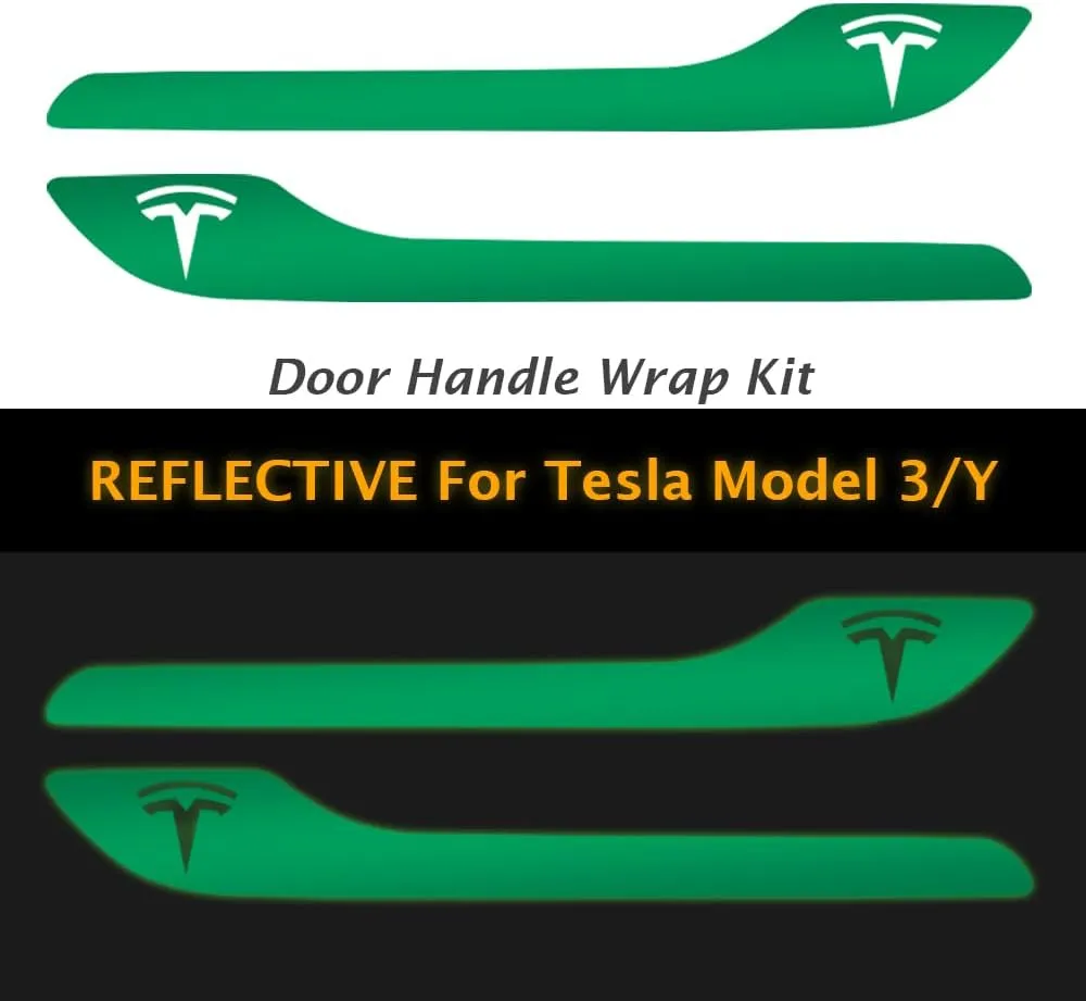 IPG Compatible for Model 3 / Model Y Door Handle Decal Sticker Wrap Kit (Set of 4) with Tesla Logo Personalize Your Tesla (Reflective Series - Green)