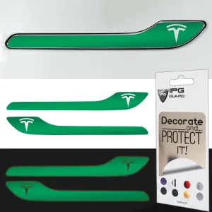 IPG Compatible for Model 3 / Model Y Door Handle Decal Sticker Wrap Kit (Set of 4) with Tesla Logo Personalize Your Tesla (Reflective Series - Green)