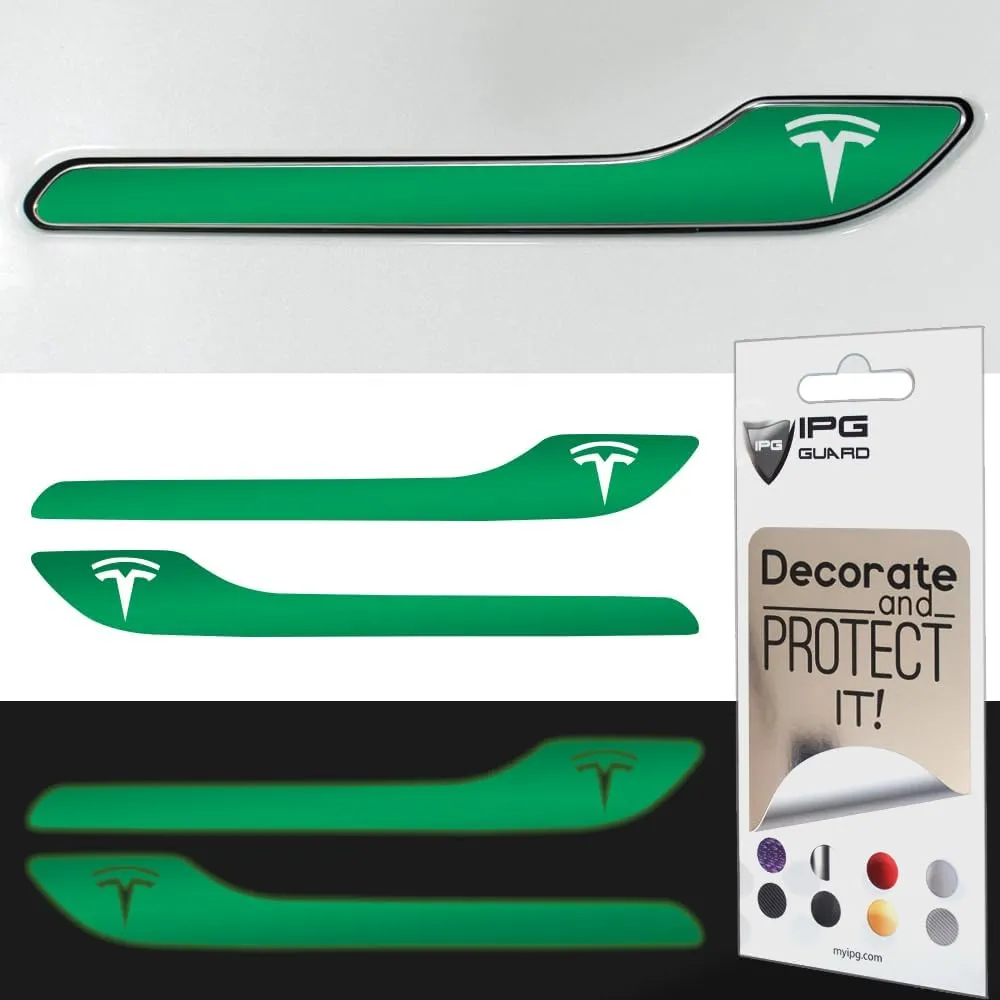 IPG Compatible for Model 3 / Model Y Door Handle Decal Sticker Wrap Kit (Set of 4) with Tesla Logo Personalize Your Tesla (Reflective Series - Green)