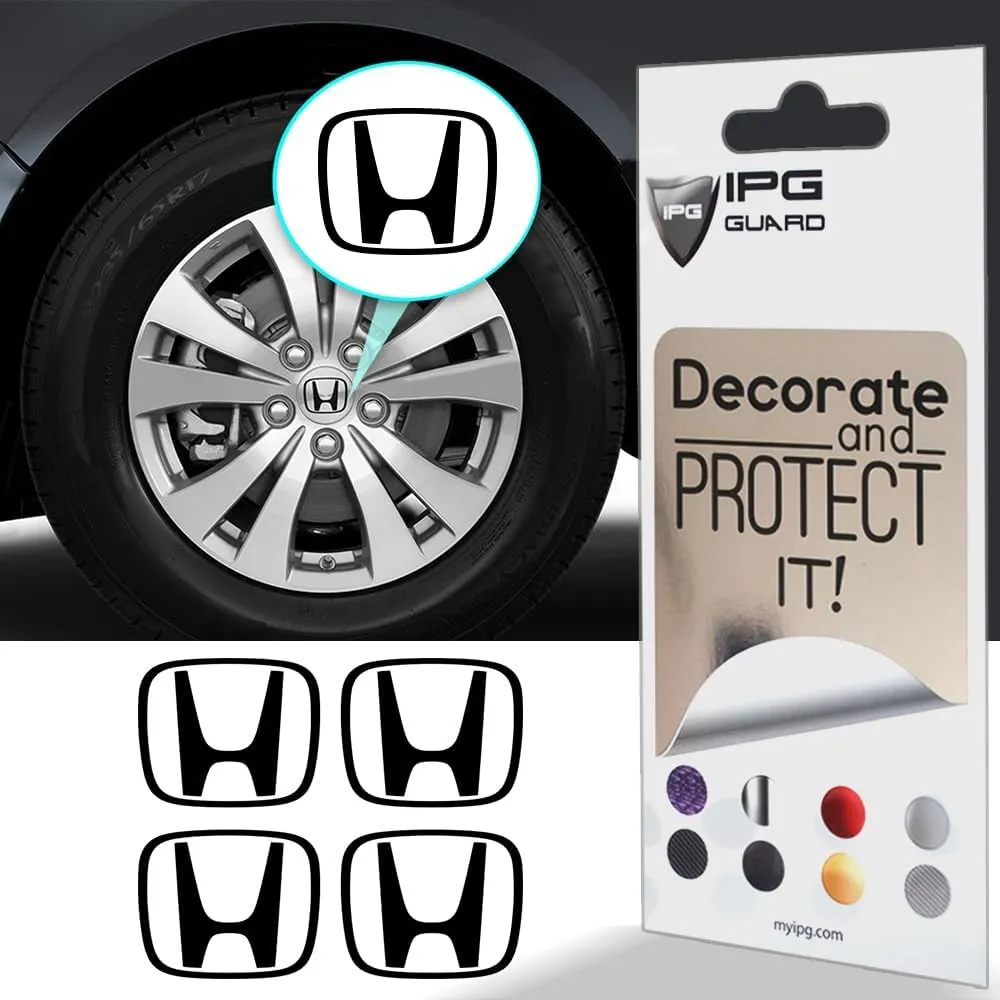 IPG Compatible with Accord Civic Element CRV CRZ JDM Center Cap Overlay Wheel Tire Decals Stickers (Logo: 2" / Center Cap:2.25") (4 Units) Personalize Your Vehicle (Solid Black)
