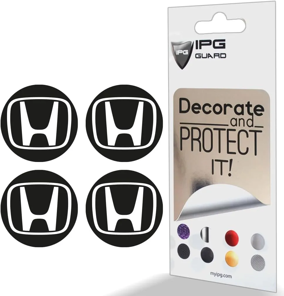 IPG Compatible with Civic Accord CRV VTEC Si Logo Cap Inner or Outer Stckers Dcals (Center Cap:2.25") (4 Units) (Solid Black, Outer Logo)