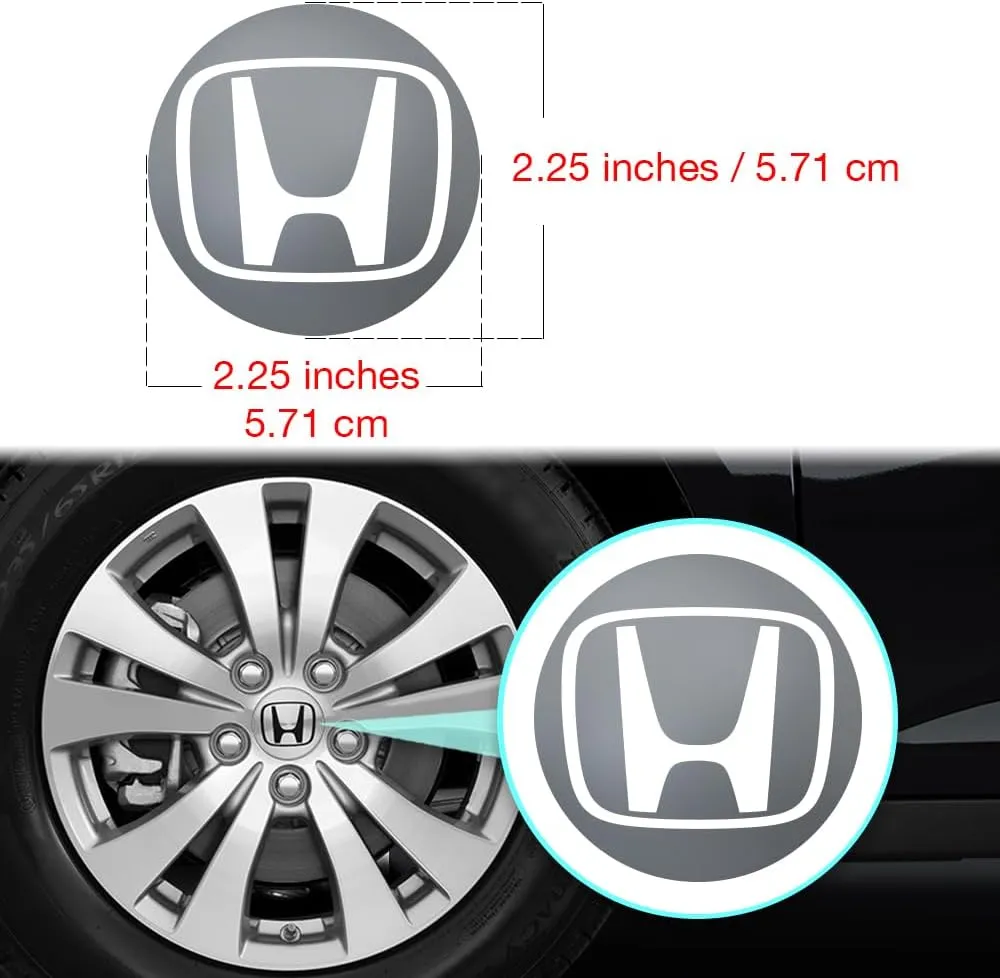 IPG Compatible with Civic Accord CRV VTEC Si Logo Center Cap Overlay Wheel Tire Decals Inner or Outer Stickers (Center Cap:2.25") (4 Units) (Gloss Silver, Outer Logo)