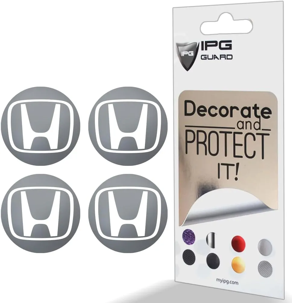 IPG Compatible with Civic Accord CRV VTEC Si Logo Center Cap Overlay Wheel Tire Decals Inner or Outer Stickers (Center Cap:2.25") (4 Units) (Gloss Silver, Outer Logo)