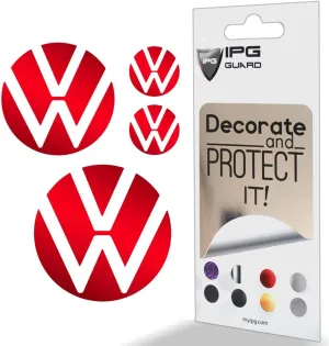 IPG Decal Made for Volkswagen 2021 Passat Polo Tiguan Golf Rear/Front Emblem Logo Decals Stickers Set (4 Units) (Pearl Red)