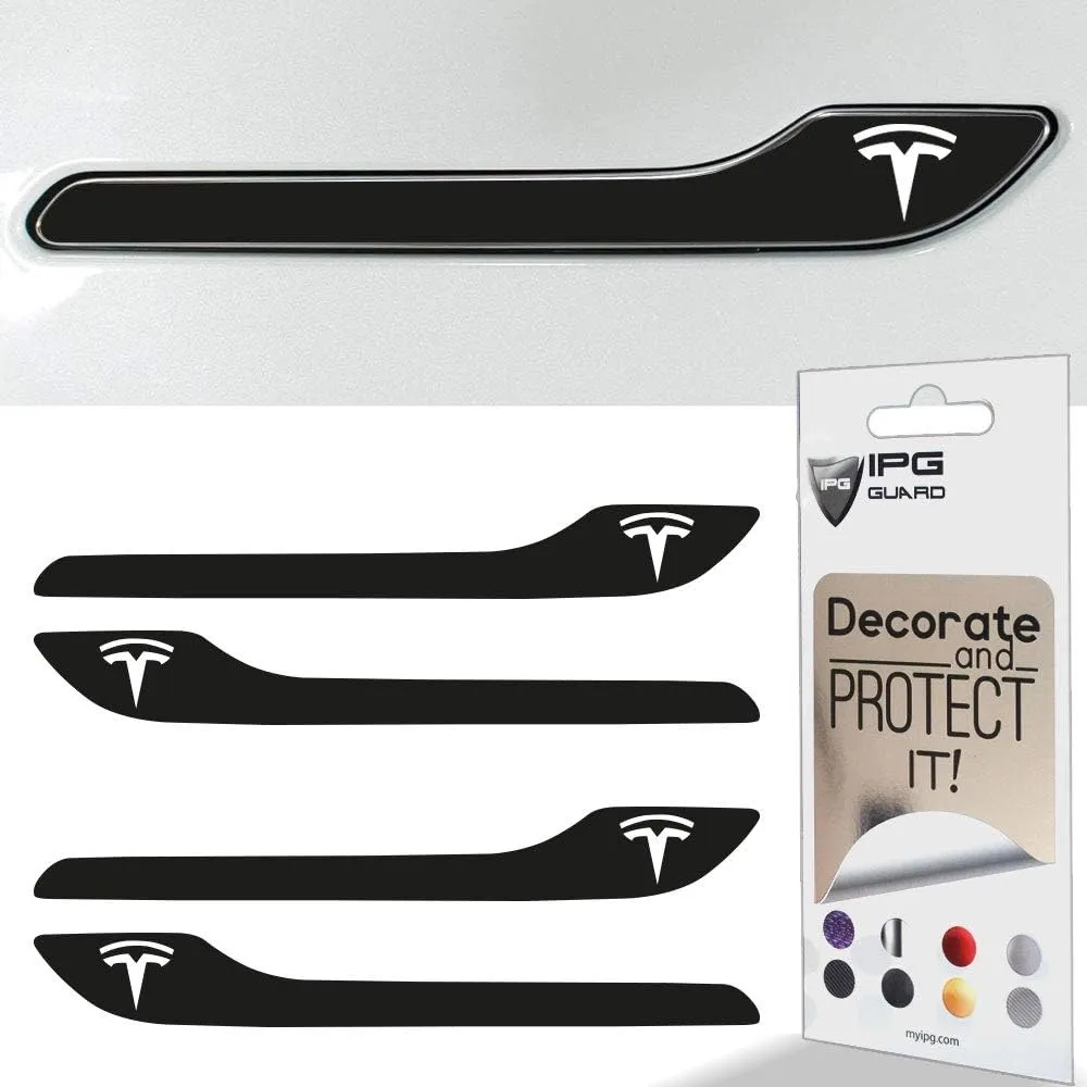IPG for Tesla Model 3 / Model Y Door Handle Decal Sticker Wrap Kit (Set of 4) with Tesla Logo (Solid Black)