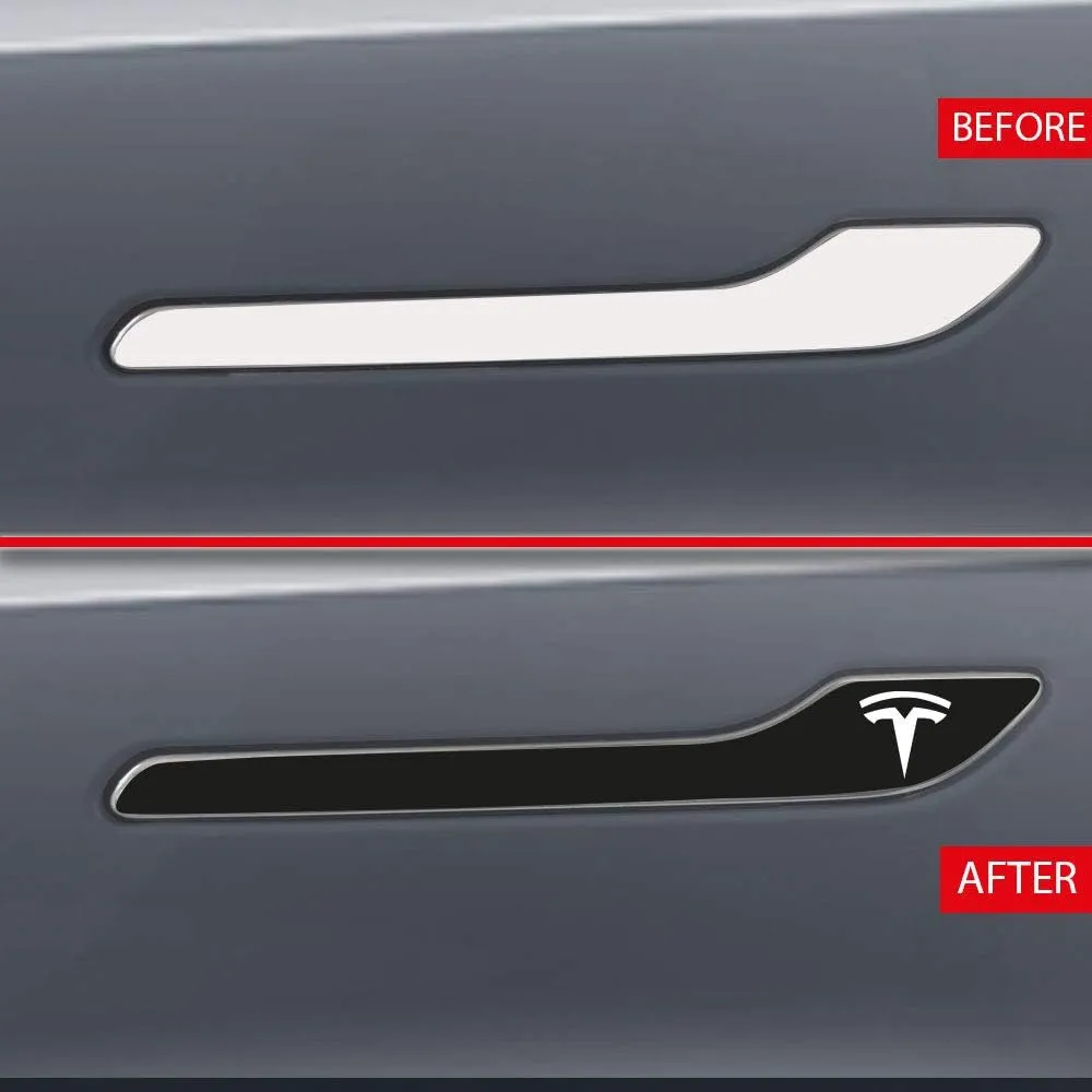 IPG for Tesla Model 3 / Model Y Door Handle Decal Sticker Wrap Kit (Set of 4) with Tesla Logo (Solid Black)