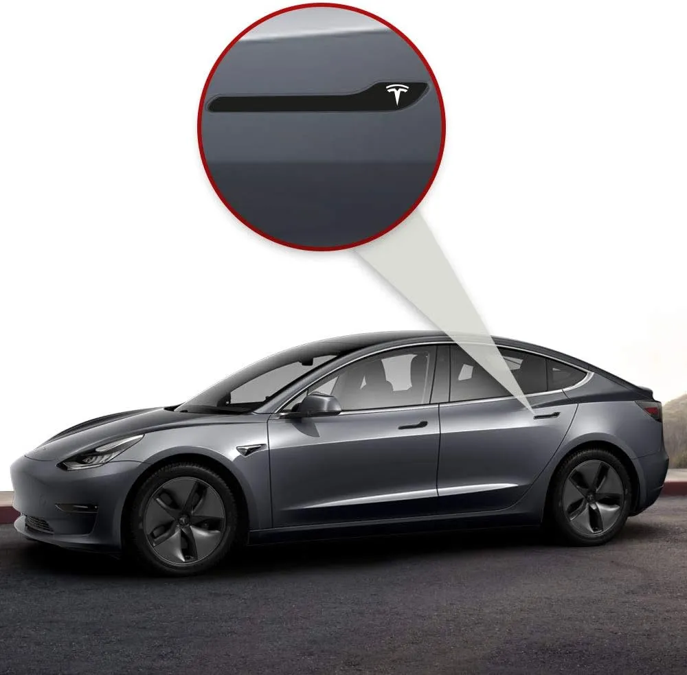 IPG for Tesla Model 3 / Model Y Door Handle Decal Sticker Wrap Kit (Set of 4) with Tesla Logo (Solid Black)