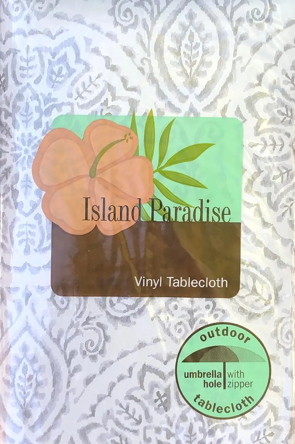 Island Paradise Savannah Boho Paisley Vinyl Tablecloth with Flannel Backing (Gray, 52" x 70" Oblong)