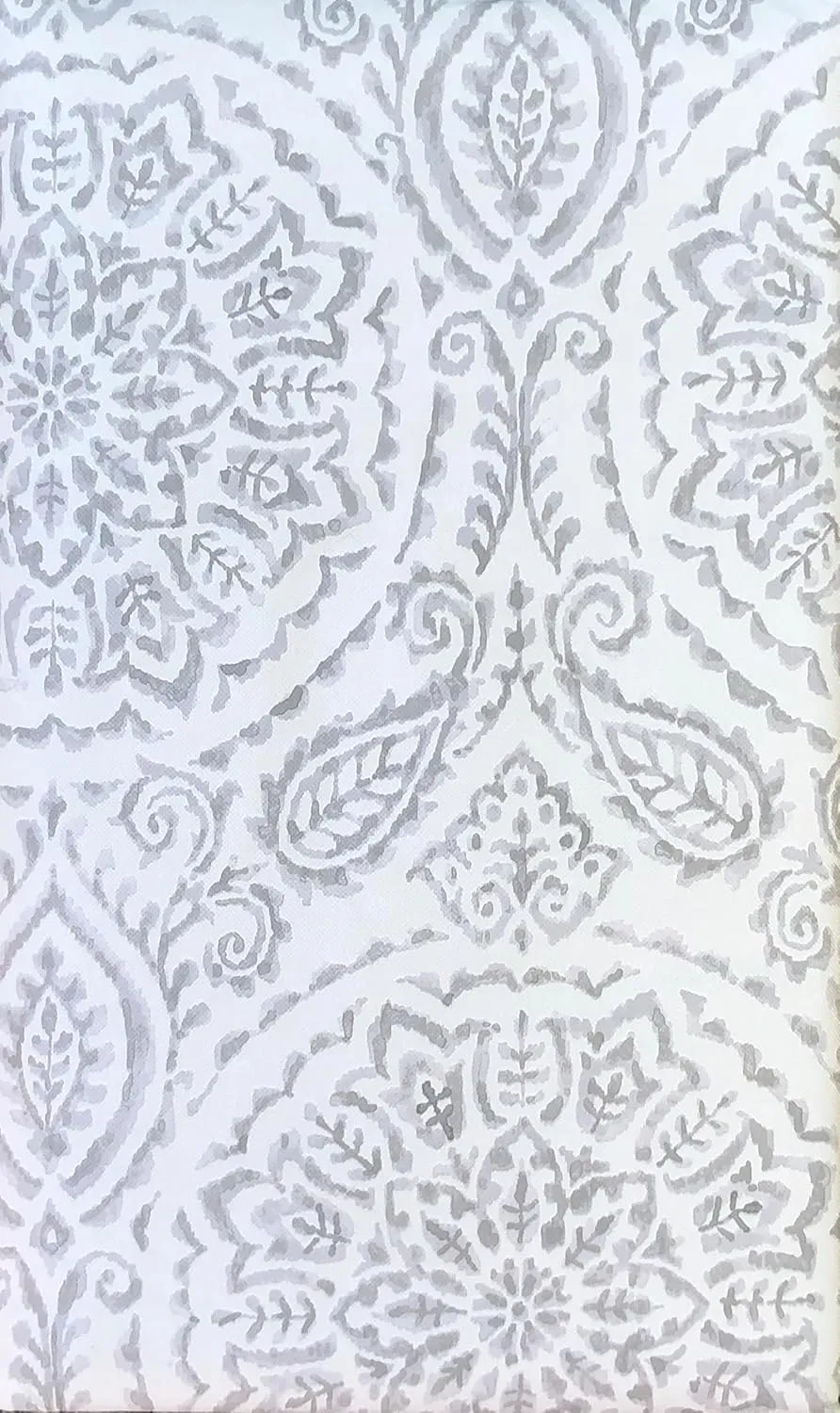 Island Paradise Savannah Boho Paisley Vinyl Tablecloth with Flannel Backing (Gray, 52" x 70" Oblong)