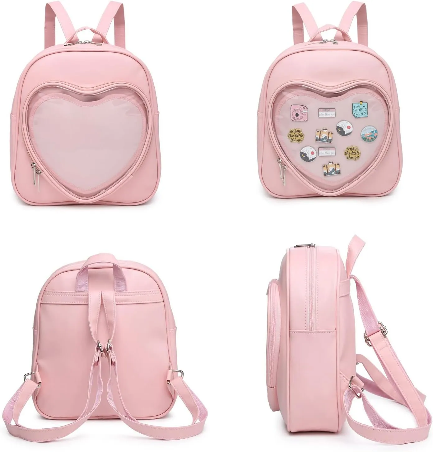 Ita Bag Backpack PU Leather Heart Shaped Purse JK Uniform Bags for Anime Pins Display