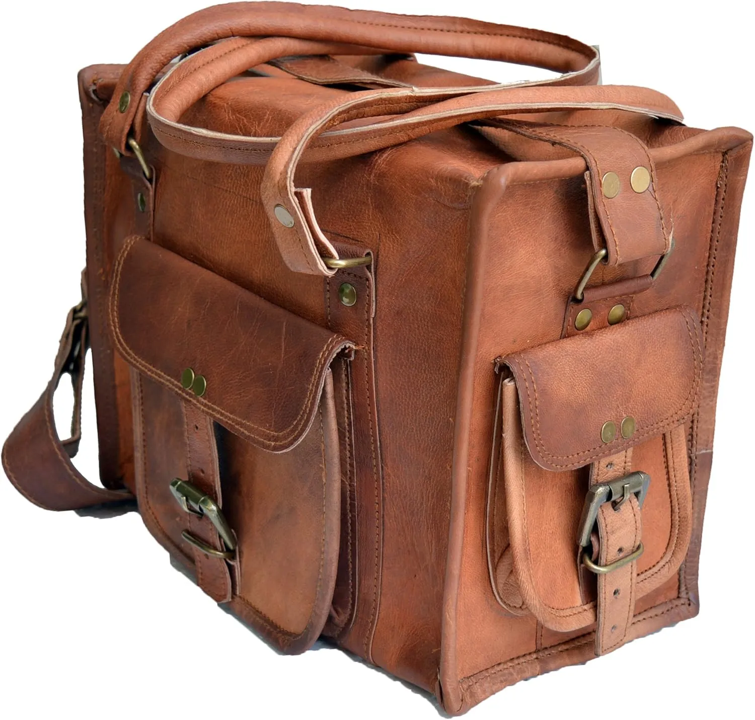 jaald 12" Leather Duffle Bag Travel Small Carry-on Luggage overnight Gym weekender bag