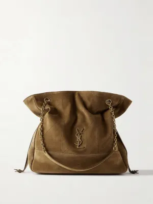 Jamie Shopping appliquéd quilted suede shoulder bag