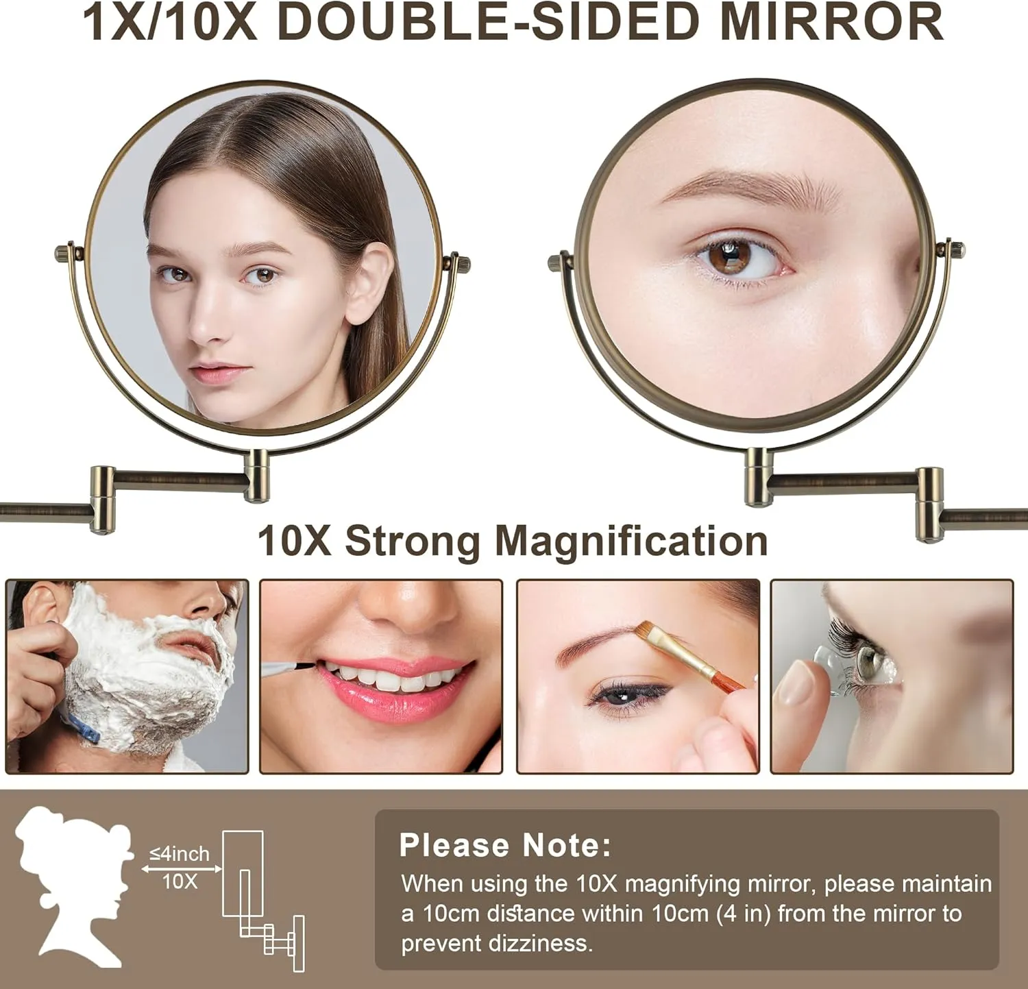JANEEVA 8" Wall Mounted Makeup Mirror, 1X/10X Magnifying Mirror with 360° Extendable Arm, Double Sided Bathroom Vanity Mirror for Man & Woman (Oil Rubbed Bronze)