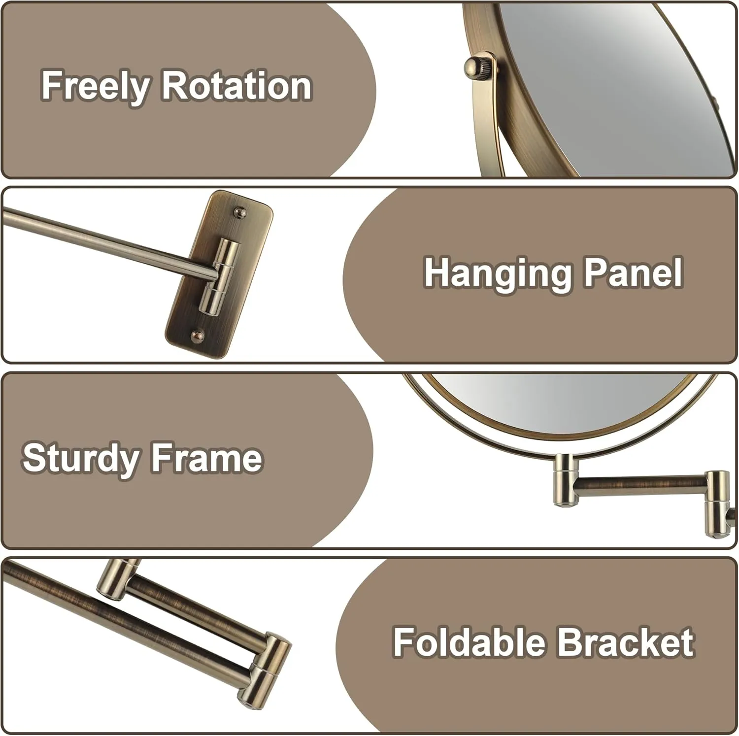 JANEEVA 8" Wall Mounted Makeup Mirror, 1X/10X Magnifying Mirror with 360° Extendable Arm, Double Sided Bathroom Vanity Mirror for Man & Woman (Oil Rubbed Bronze)