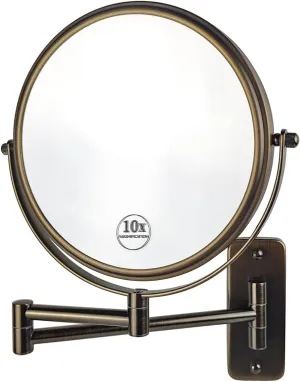 JANEEVA 8" Wall Mounted Makeup Mirror, 1X/10X Magnifying Mirror with 360° Extendable Arm, Double Sided Bathroom Vanity Mirror for Man & Woman (Oil Rubbed Bronze)